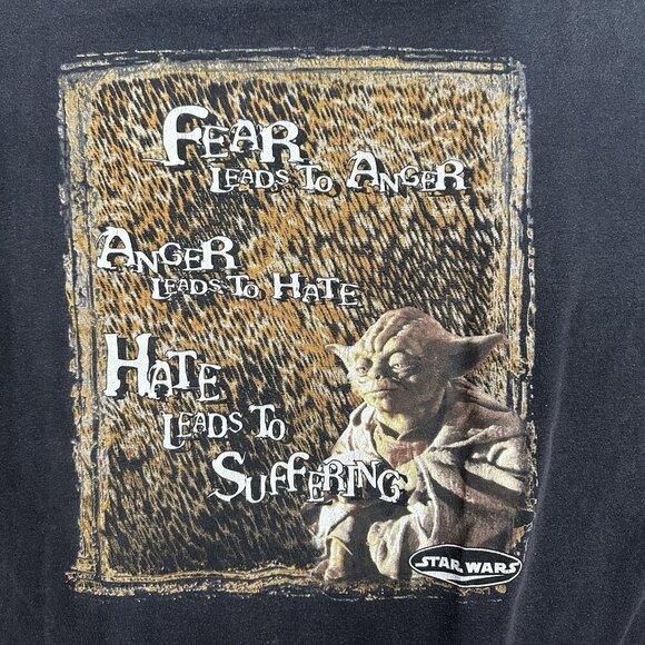 Vintage Star Wars T Shirt Yoda Fear Is The Path To The Dark Side Size L Black - Picture 3 of 7